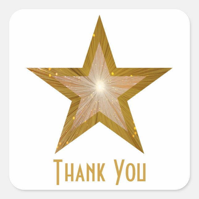 "Gold" Star 'Thank You' square sticker white (Front)