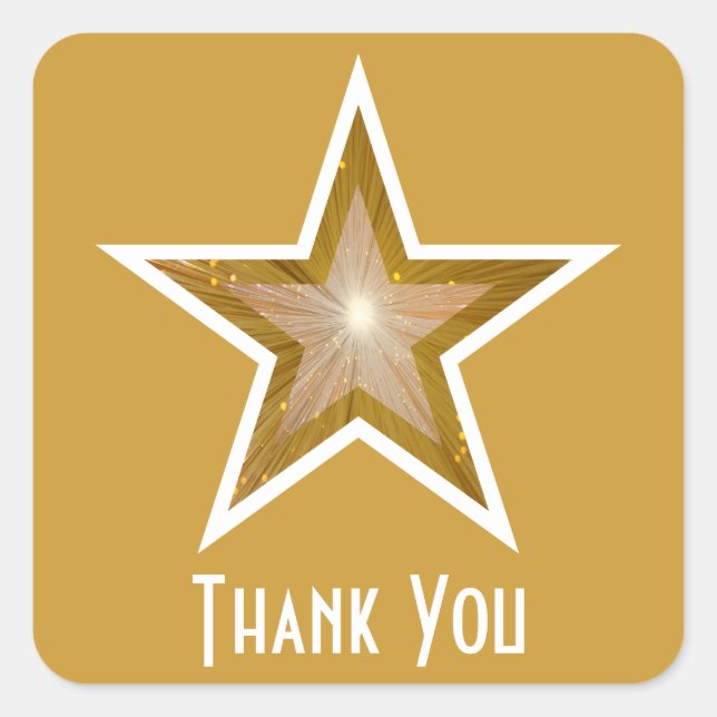 "Gold" Star 'Thank You' square sticker yellow (Front)