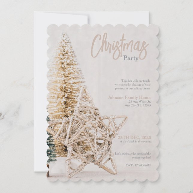 Gold Star Topper Christmas Party Invitation (Front)