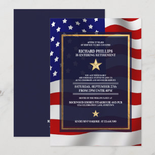 Gold Star US Flag Military Retirement Party Invitation