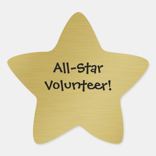 Gold Star Volunteer Recognition Star Sticker (Front)