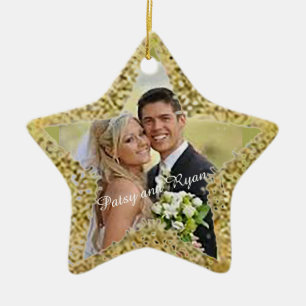 Gold Star w/Picture Wedding Favour Ornament