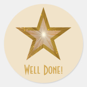 Gold Star 'Well Done!' round sticker cream