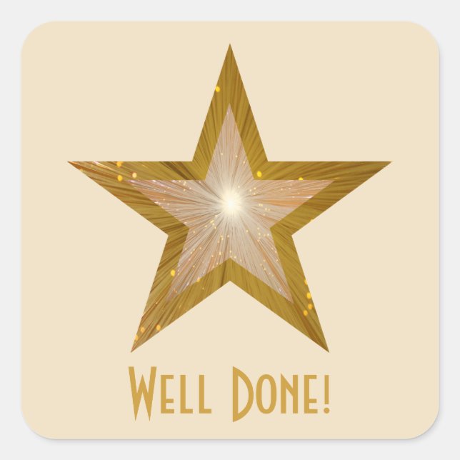 Gold Star 'Well Done!' square sticker cream (Front)
