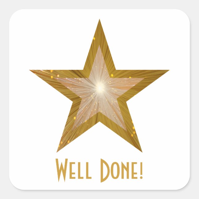 Gold Star 'Well Done!' square sticker white (Front)