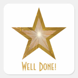 Gold Star 'Well Done!' square sticker white