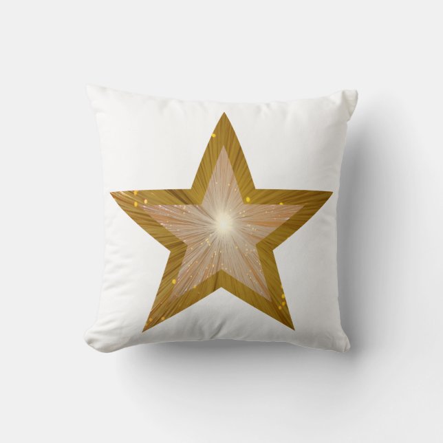 "Gold" Star white throw pillow square gold back (Front)