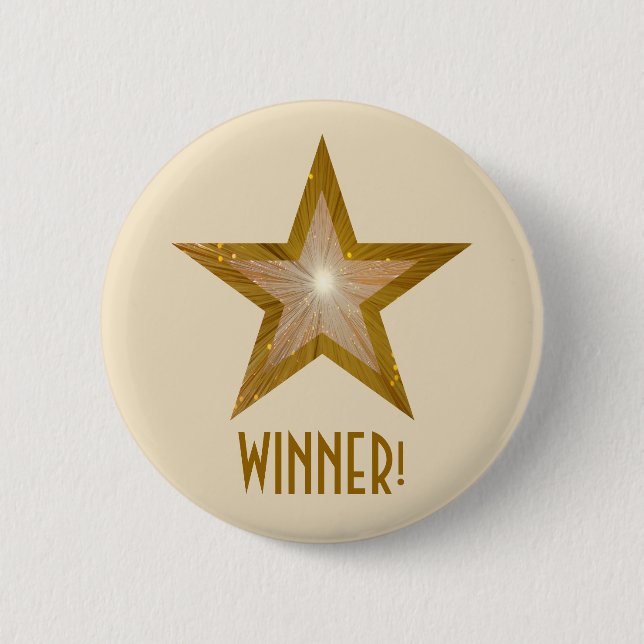 "Gold" Star 'WINNER!' button cream (Front)