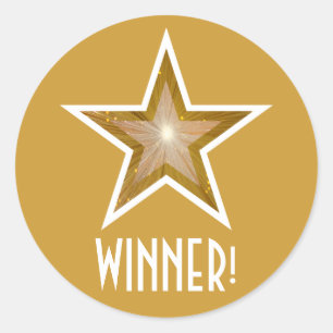 Gold Star 'WINNER!' round sticker yellow