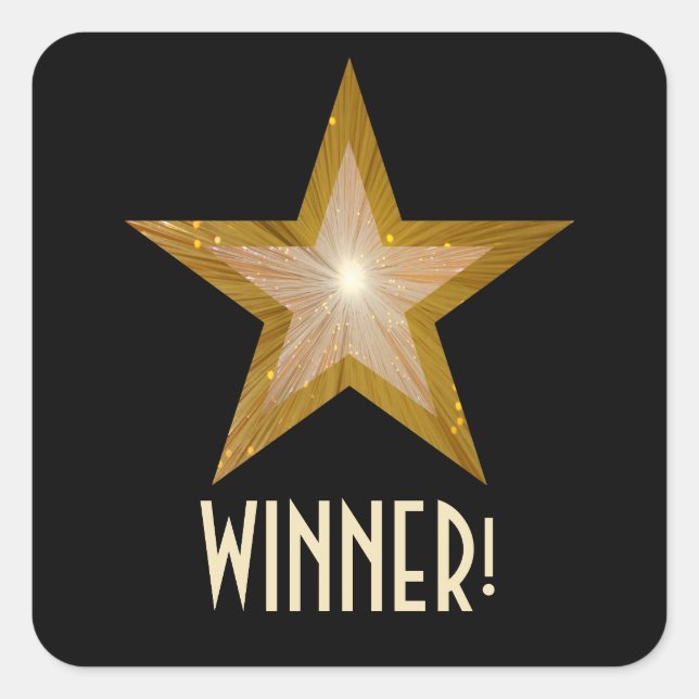 Gold Star 'WINNER!' square sticker black (Front)