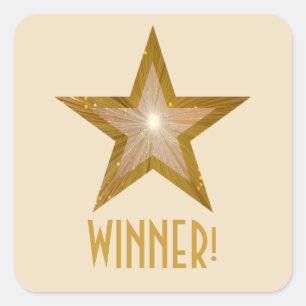 Gold Star 'WINNER!' square sticker cream