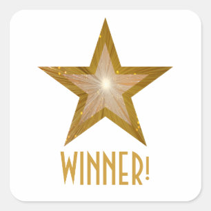 Gold Star 'WINNER!' square sticker white