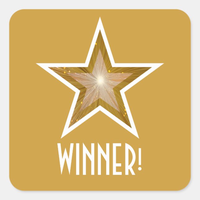 Gold Star 'WINNER!' square sticker yellow (Front)