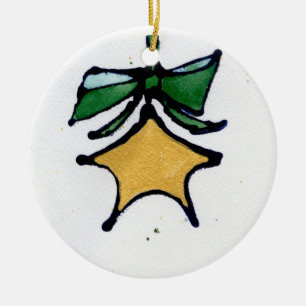 Gold star with green ribbon ornament