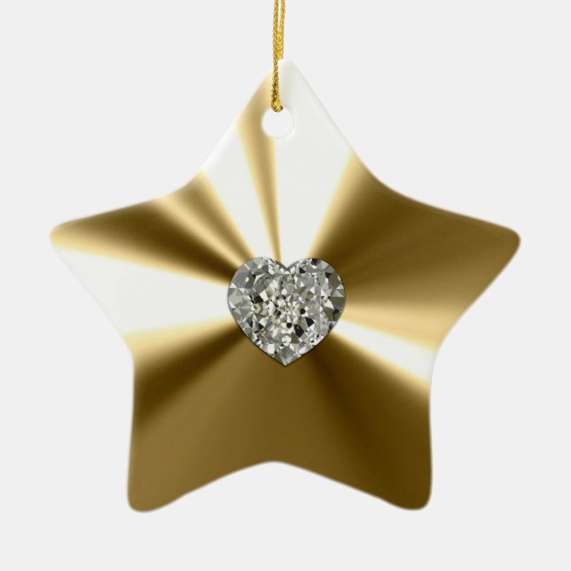 Gold Star With Heart Diamond Ornament (Front)