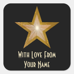 "Gold" Star 'With Love From'' square sticker black