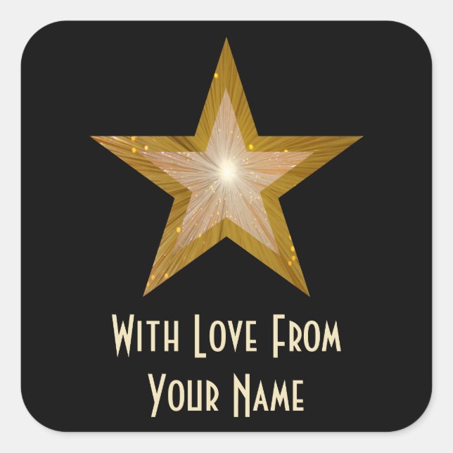 "Gold" Star 'With Love From'' square sticker black (Front)