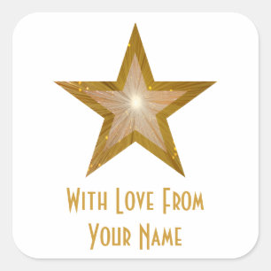 "Gold" Star 'With Love From'' square sticker white