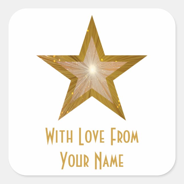 "Gold" Star 'With Love From'' square sticker white (Front)