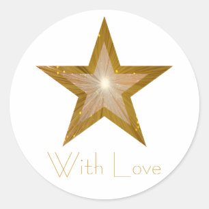 Gold Star 'With Love'' round sticker white