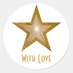 Gold Star 'With Love'' round sticker white