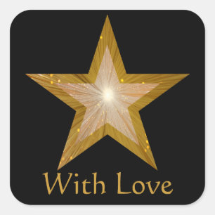 Gold Star 'With Love'' square sticker black