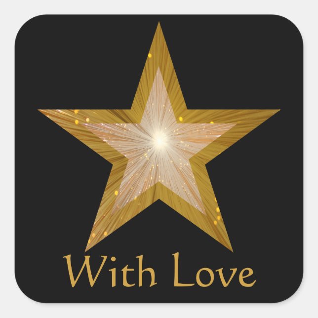 Gold Star 'With Love'' square sticker black (Front)