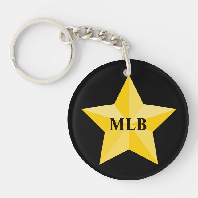 Gold Star with monogram or name Key Ring (Front)
