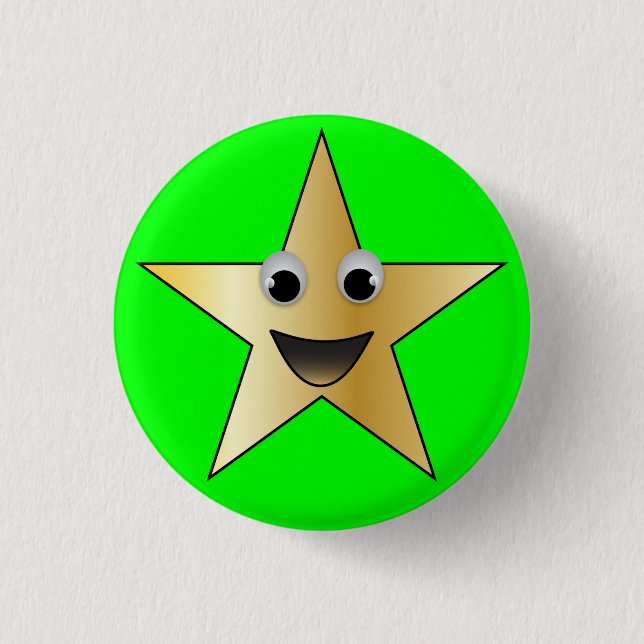 Gold Star with Smiling Face 3 Cm Round Badge (Front)