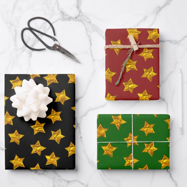 Gold Star Wrapping Paper - Elegant Christmas (Front)