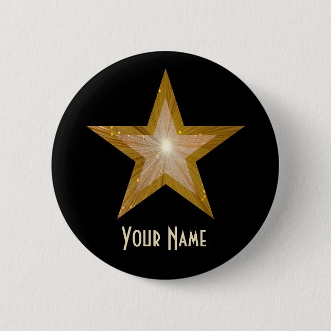 "Gold" Star 'Your Name' button black (Front)