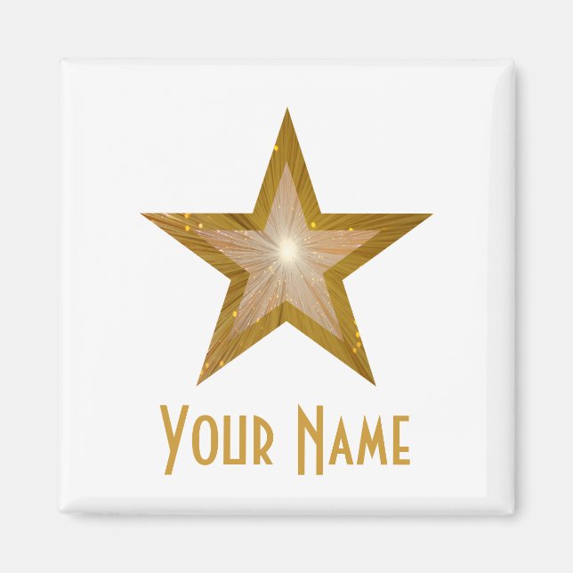 "Gold" Star 'Your Name' fridge magnet square white (Front)