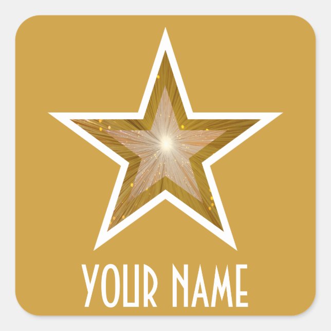 "Gold" Star 'Your Name'' square sticker yellow (Front)