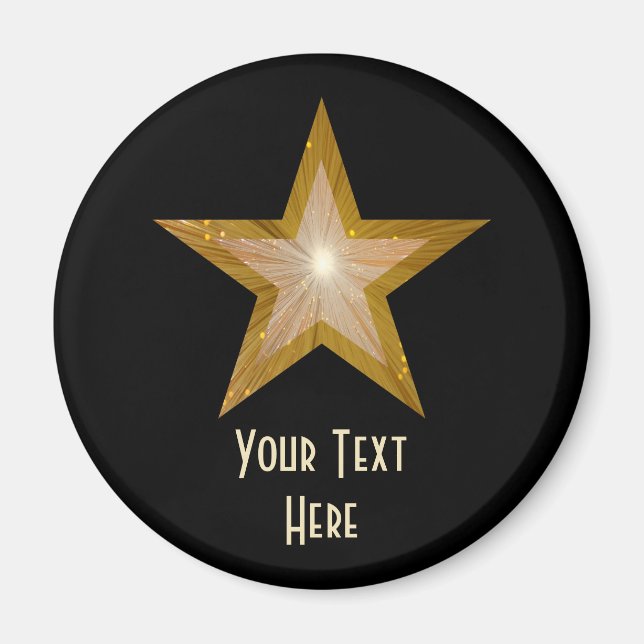 "Gold" Star 'Your Text' fridge magnet black (Front)