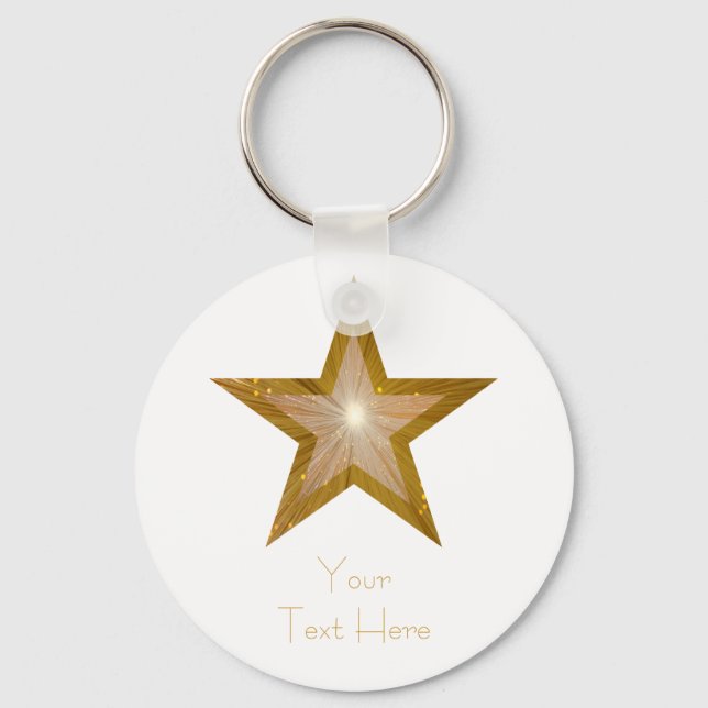 Gold Star 'Your Text' keychain white (Front)