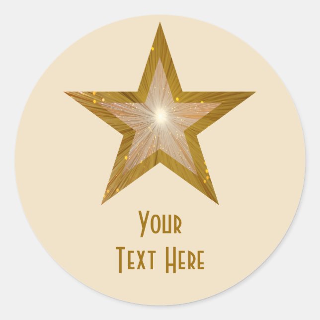 "Gold" Star 'Your Text' round sticker cream (Front)