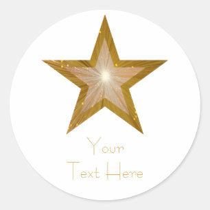 Gold Star 'Your Text' round sticker white