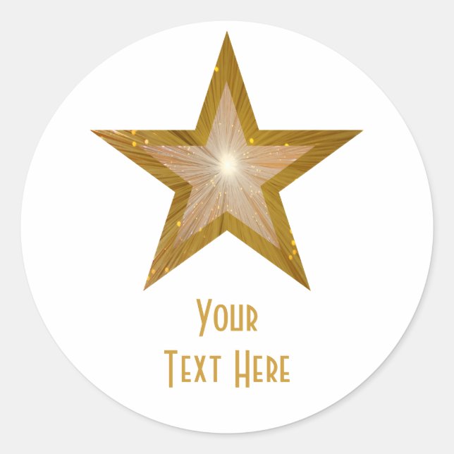 Gold Star 'Your Text' round sticker white (Front)