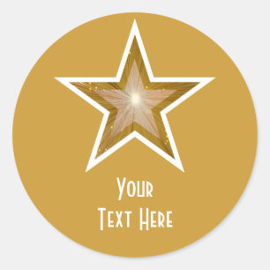 "Gold" Star 'Your Text' round sticker yellow