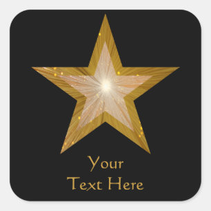 Gold Star 'Your Text' square sticker black