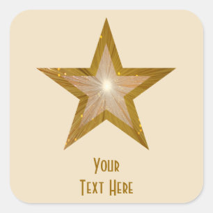 "Gold" Star 'Your Text' square sticker cream