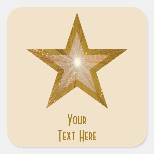 "Gold" Star 'Your Text' square sticker cream (Front)