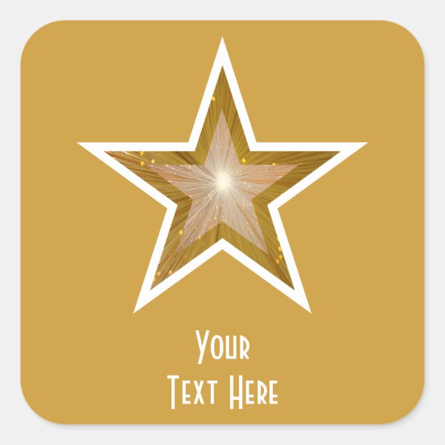 "Gold" Star 'Your Text' square sticker yellow (Front)