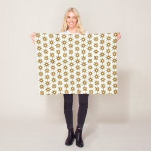 Gold Starburst Mid-Century Modern Pattern Fleece Blanket