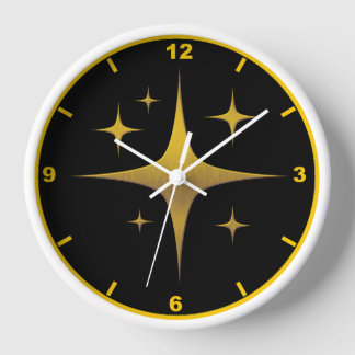Gold Starburst Wall Clock - Black and Gold Design
