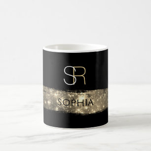 Gold Stardust Brush Stroke, Monogram & Name Coffee Mug