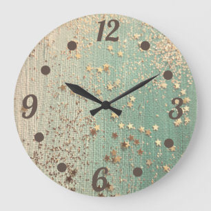 Gold Stardust on Sea Green Large Clock