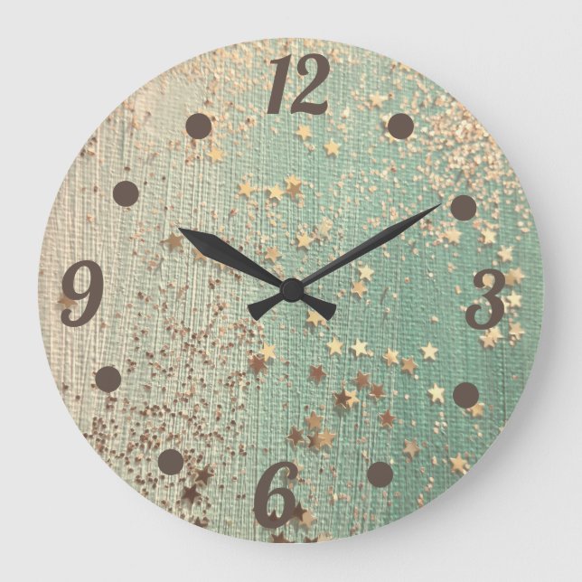 Gold Stardust on Sea Green Large Clock (Front)