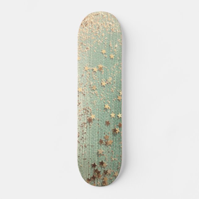 Gold Stardust on Sea Green Skateboard (Front)