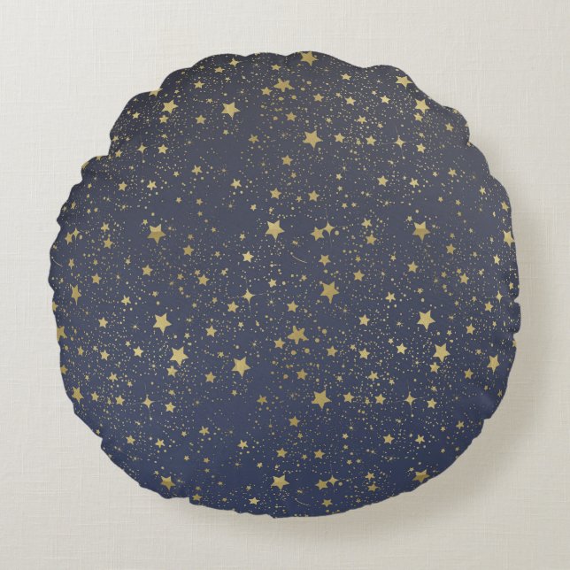 Gold Stardust Stars Round Cushion (Front)